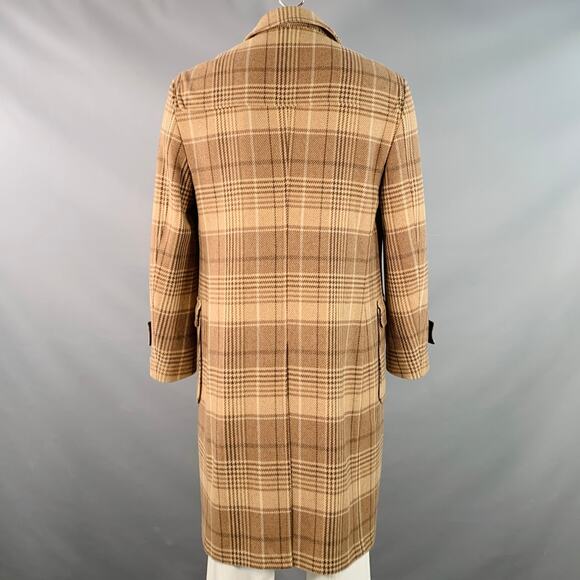 ELEVENTY Size 42 Tan Brown Glenplaid Wool Cashmere Leather Trim Toggle Coat - Picture 4 of 12